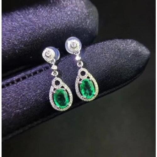 Exquisite elegant green emerald gemstone stud earring women silver jewelry natural gem birthday party banquet gift birthstone