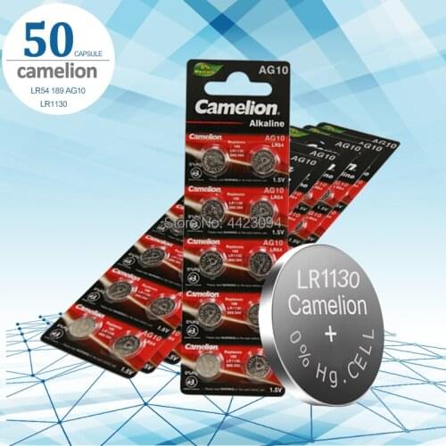 50pcs/lot Camelion Alkaline Button Battery AG10 389 LR54 SR54 Battery Cell 1.5V AG10 LR1130 SR1130W 189 LR1130 Button Batteries