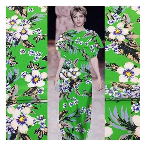 Silk crepe de chine fabric spring and summer green bottom flower forest digital printing haute couture custom fabric new 16 mm