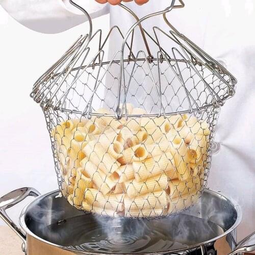 Foldable Steam Rinse Strain Stainless steel folding frying basket colander sieve Mesh Strainer Kitchen Cooking Tools Accessories