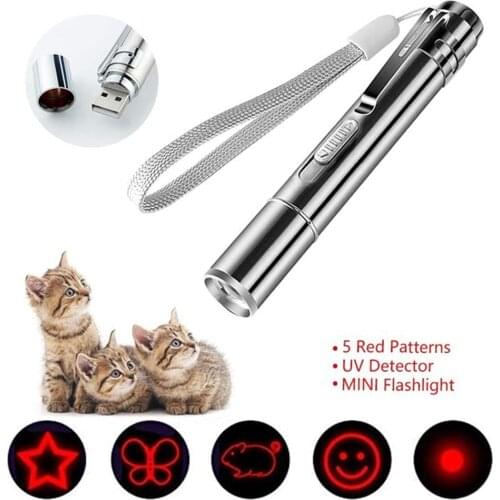 100pcs Cat Chaser Pointer Light Toy USB Rechargeable Multi-Function&Multi-Pattern Dog Interactive Toy Used as LED Flashlight