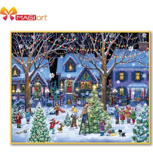 Cross stitch kits Embroidery needlework sets 11CT water soluble canvas patterns 14CT Full Merry Christmas Town NCMC116