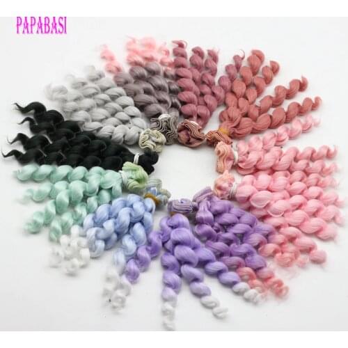 Factory supply 1piece 15cm thick Pink Blue Purple Golden Color doll hairs 1/3 /1/4 1/6 bjd curly BJD wigs doll hair