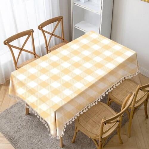Yellow Grid Printing Table Cloth Tassel Waterproof Tablecloth Thick Rectangular Manteles Mesa Nappe Wedding Decorate Table Cover