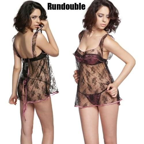 2021 New Sexy Backless Lingerie Ladies Transparent Mesh Lace Nightdress For Women Temptation See Through Pajamas Bathrobe Set