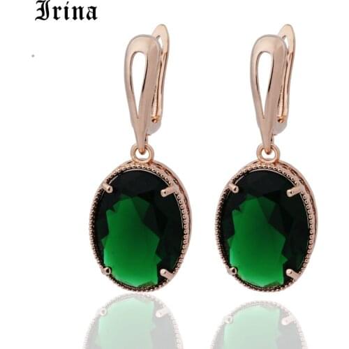 Irina 9 Color Big Egg shape zircon Rose Gold Simple Drop Earrings Classic Design Wedding Jewelry Earrings for Women 585