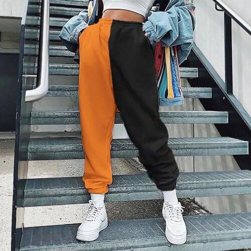 2021 Fashion Patchwork Plus Size Harem Pants Color Block High Waist Women Ankle Tied Cargo Trousers for Sports Femme Pantalon