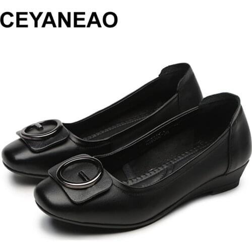CEYANEAO Shoes Woman 2019Autumn Fashion Genuine Leather Women Flats Shoes Female Slip on Casual Mother Shoes free shippingE1645