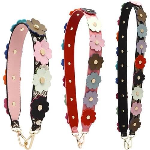 Fashion 3D Colorful Flower Strap You Bag Straps Women Luxury Brand Leather Shoulder Bags Belts Handbag Handles Bolsa Part KZ0397