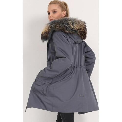 2020 Womens Coat Female Real Rabbit Liner Parka Winter Jacket Women Raccoon Fur Collar Warm Long Jackets MY4153