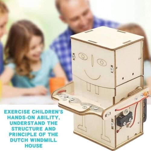 1 Set Creative DIY Lovely Coin-swallow Robot Electrical Wood Science Handmade Coin-swallow Robot Toy for School