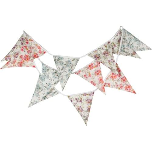 1pcs 3.6M Pastoral Style Vintage Flower Cotton Bunting Banners Outdoor Wedding Party Decoration Retro Pennant Hoom Decor Flags