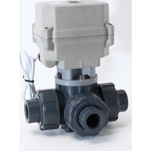 3-Way DN20 3/4'' UPVC Motorized Ball Valve DC12/24V Electric Actuated Valve With Manual Override