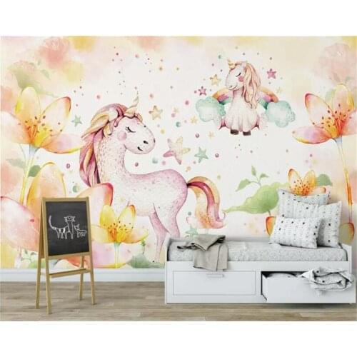 Beibehang Custom wallpaper mural Nordic minimalist dream pony unicorn childrens room wall papel de parede 3d wallpaper behang