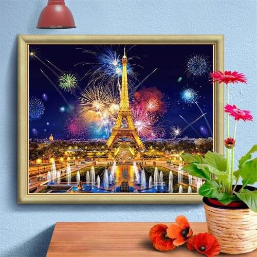 5D Diy Diamond Embroidery Mosaic Eiffel Tower Paintings Full Rhinestone Night Landscape Picture Wall Art Home Bedroom Decoration