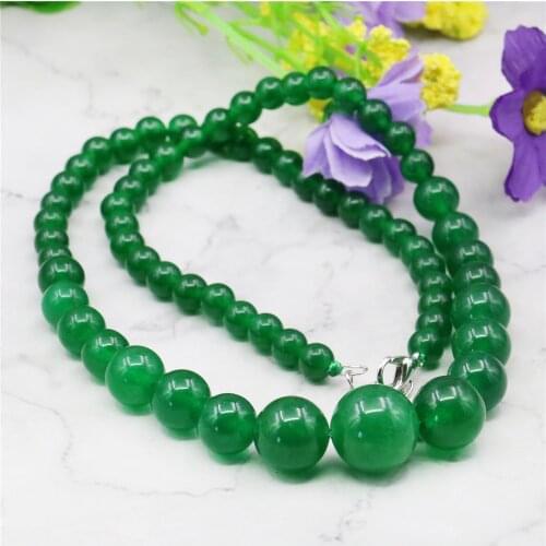 Trendy Accessory Crafts Parts 6-14mm Green Jades Beads Jewelry Necklace Stones Balls Women Girl Gifts 18" Wholesale Ornament