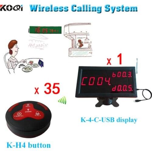 Wireless restaurant service button service paging system ( 1 counter number led display + 35 buzzer )