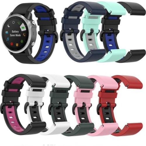 20/22/26mm Watch Bracelet Soft Breathable Silicone Double-color Strap Wristwatch Band for Garmin Fenix 6/6S/6X