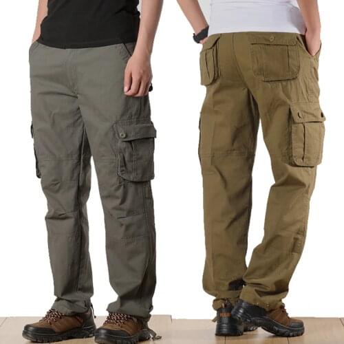 Mens Cargo Pants Mens Casual Multi Pockets Military Plus Size 44 Tactical Pants Men Outwear Cotton Straight Loose Long Trousers