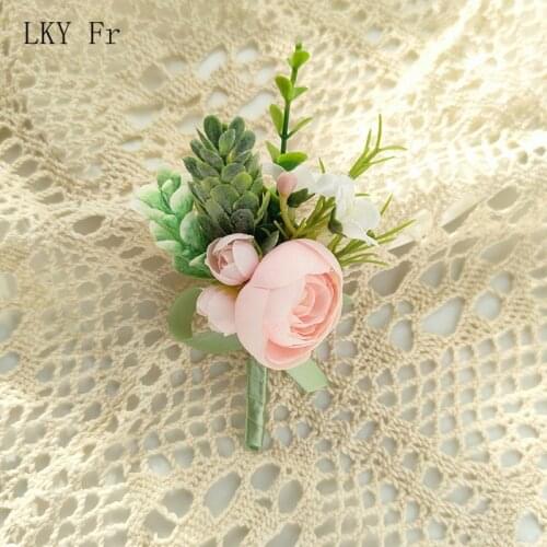 LKY Fr Boutonniere Pins Wedding Bridesmaids Wrist Corsage Bracelet Groom Brooch Flowers Buttonhole Men Suit Marriage Accessories
