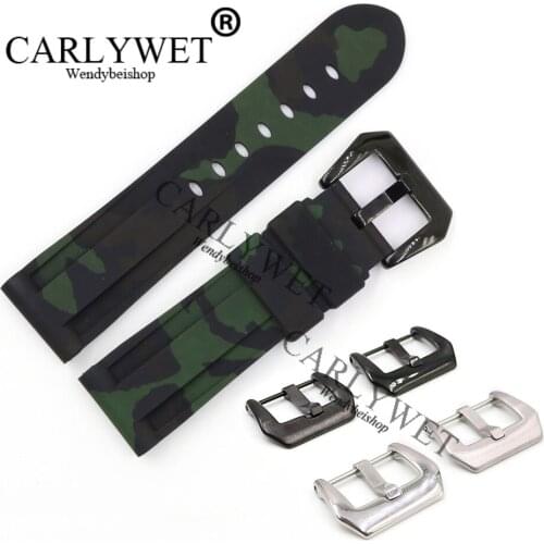 CARLYWET 24mm Wholesale Camo Green Waterproof Silicone Rubber Replacement Wrist Watch Band Strap Belt