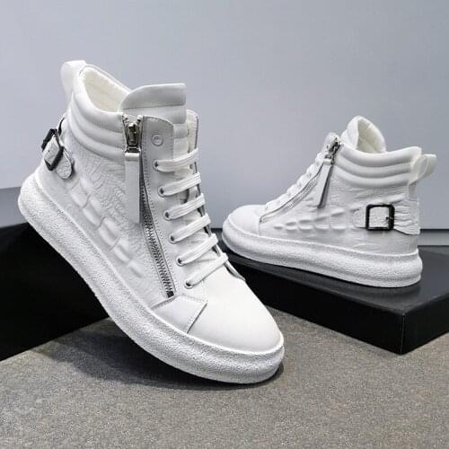 ERRFC Personality Mens White Leisure Shoes High Top Fashion British Hip Hop Alligator Pattern Casual Street Zapatos Younger 43