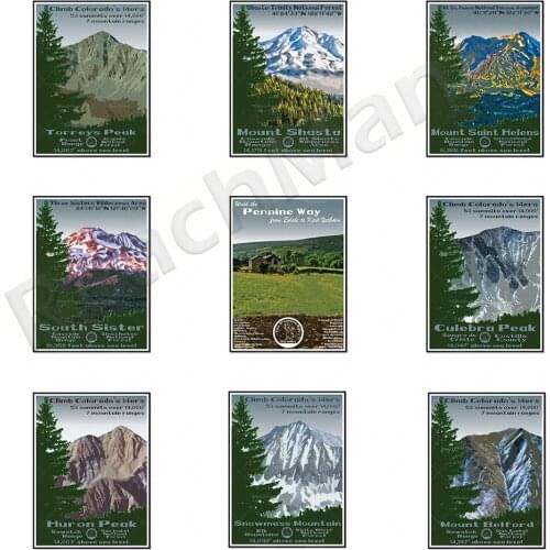 Mountain poster, Huron, Mount Evans, Pikes Peak, Conundrum Peak, Humboldt Peak, Mount St. Helens, Princeton Mountain Poster, Col