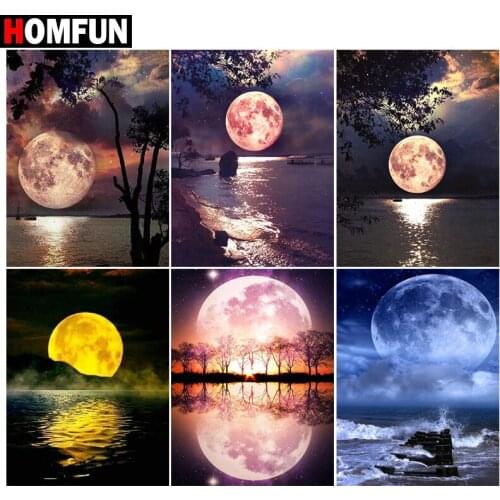 HOMFUN 3D Diamond Painting "Moon night sea" DIY Full Rhinestones Drill Cross-stitch Kits Square Round Diamond Embroidery
