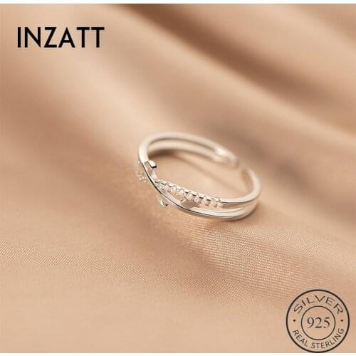 INZATT Genuine 925 Sterling Silver Zircon Sprout Plant Adjustable Ring For Fashion Women Bohemian Irregular Fine Jewelry