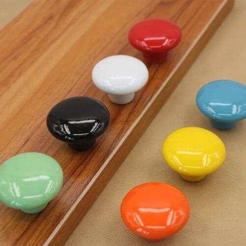 Ceramic Knob Handle Round Black White Red Orange Green Blue Yellow For Children Kids Home Furniture Pull Door Cabinet Drawer