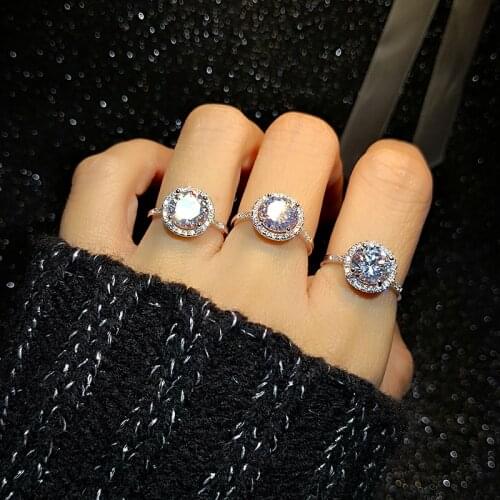 MOONROCY Trendy Rings CZ Crystal Wedding Rings Round Silver Color Party Jewelry Womes Girls Gift Dropshipping Wholesale