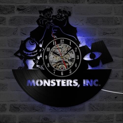 Monsters, Inc. Pattern Vinyl Record Wall Clock Wall Art Home Decorative Clock Antique Style Handmade LED Wall Clock