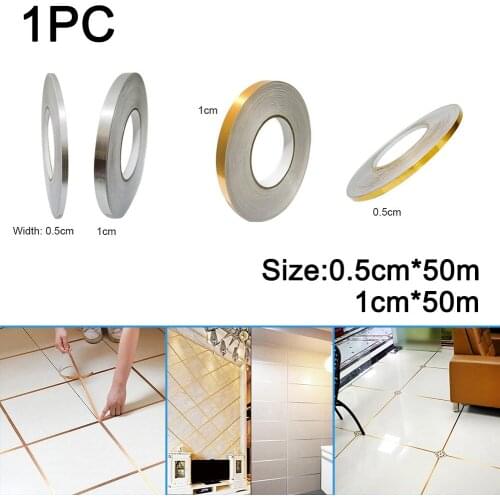 50 Meters Tile Gap Tape Wall Sealing Tape Silver Gold Floor Sticker Self-adhesive Waterproof Wear-resistant Living Room Stickers
