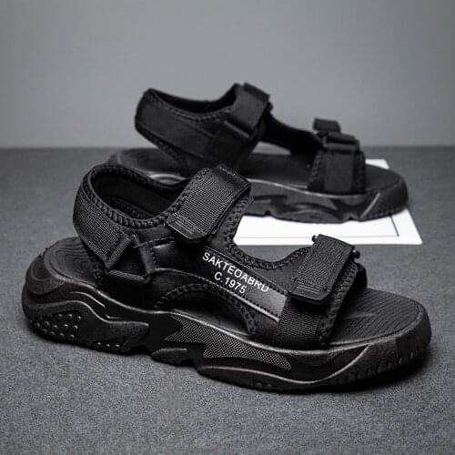 Summer Mens Sandals Thick Bottomed Open Toe Hollow Ribbon One Line Casual Sandals Comfortable Anti Slip Beach Shoes