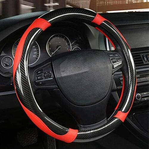 15 Inch Carbon Fiber Stitching Steering Wheel Cover Black And Red Non-slip 38CM