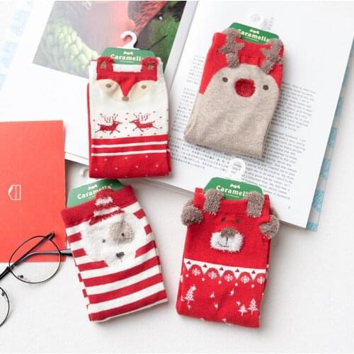 Caramella New Womens Fox Elk Cotton Casual Socks Ladies Female Girl Men Christmas Gift Hosiery Red Striped CartoonSock