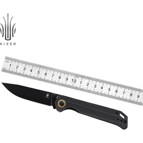 Kizer Survival Knife Begleiter2 V4458.2E1 2021 New Black Carbon Fiber Handle with N690 Steel Blade Knife with Thumb Stud Opening
