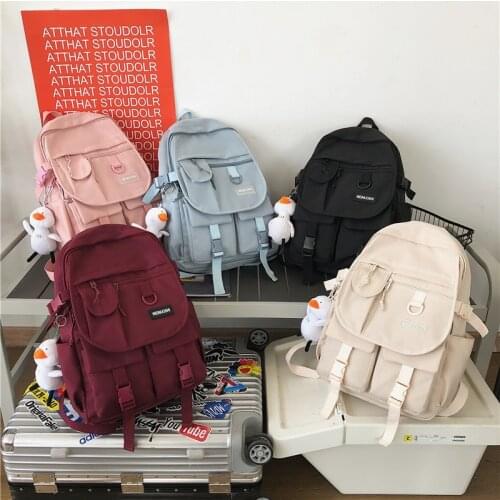 Solid Color Fashion Mens Backpack Summer New Nylon Waterproof School Bag For Boys Large School Backpack With Many Pockets