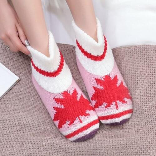 Ousefu Women slipper boots Winter warm home Floor socks Jacquard knit Female Fluffy Slippers Indoor non-slip comfy sloth slipper