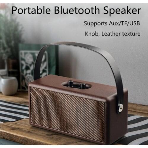 Portable hand-held Vintage Wood Bluetooth Speaker Leather Wireless Speaker Stereo Hi-Fi Soundbar 3.5mm Audio Input Laptop TF/AUX