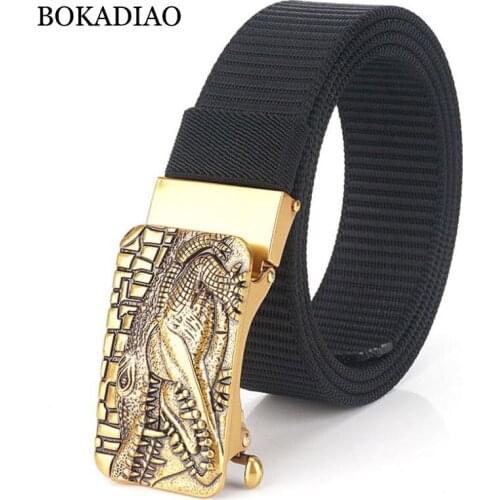 BOKADIAO Men&women Nylon Belt crocodile Metal Automatic Buckle canvas belts fashion man jeans waistband Army military male strap