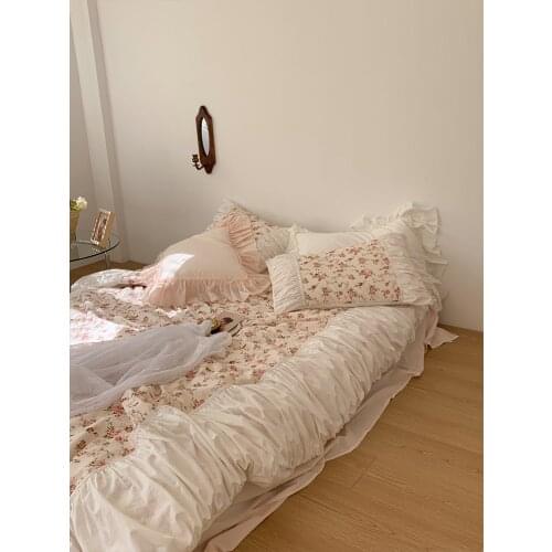 Romantic Vintage Floral Cotton Four-Piece Set Princess Pure Cotton Quilt Cover French Bedding