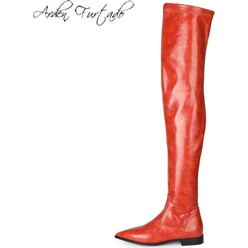 Arden Furtado Fashion Womens Shoes Winter Pointed Toe flats Zipper Elegant Ladies grey Over the knee Boots Womens Boots 35-45