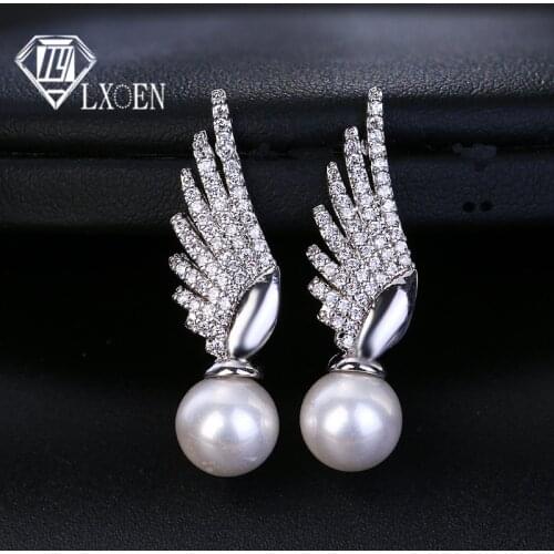 LXOEN Fashion 3 Colors Wings Earring for Women Zircon Charm Wedding Earrings Party Engagement Jewelry Valentine Gifts