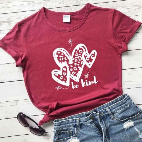 Be Kind Valentines Day Leopard Heart graphic funny women fashion pure cotton t shirt young hipster vintage tees party gift tops