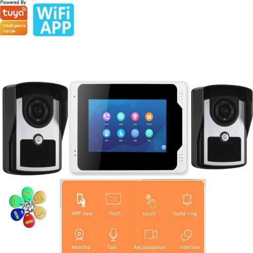 Tuya APP control 7 Inch Wired/WIFI Smart IP Video Doorbell Intercom System with Touch screen Monitor + Night Vision Camera