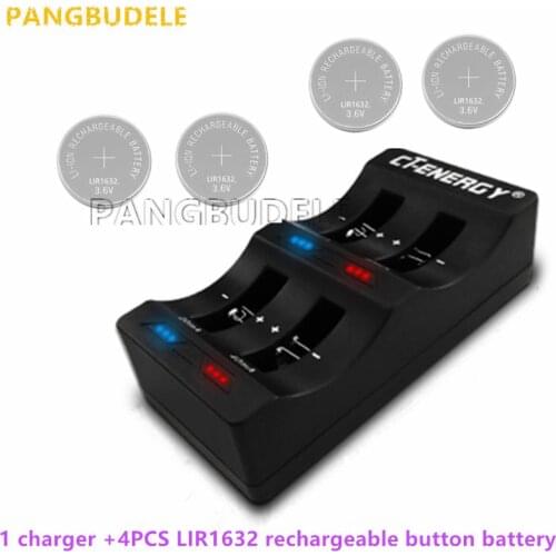High Quality Universal USB Interface 4-Slot Charger 1PCS + 4PCS Rechargeable Button Battery LIR1632 Button Battery