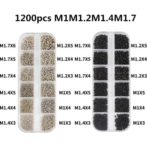 Assorted Micro Glasses Screws 1200Pcs/set M1 M1.2 M1.4 M1.7 Round Head Self-tapping Electronic Small Wood Screws Kit Set