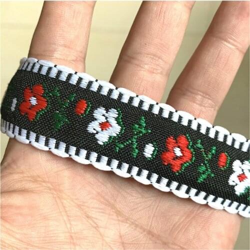 ZERZEEMOOY NEW 1'' 25mm 5yard/lots White And Red Flowers Woven Jacquard Ribbon Trims Design For Clothing Straps Accessory