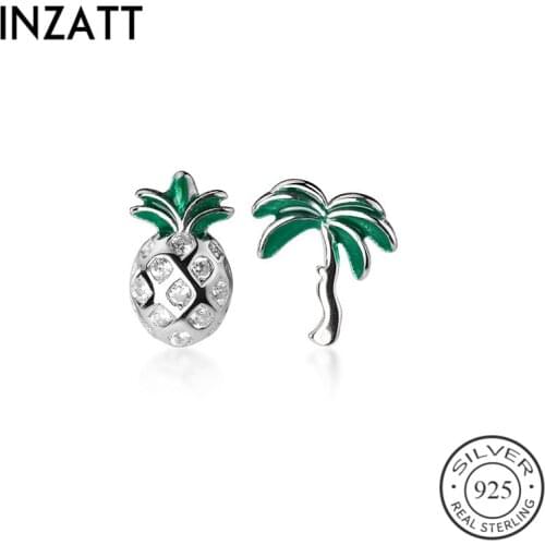 INZATT Real 925 Sterling Silver Zircon Coconut tree Stud Earrings For Fashion Woman Cute Fine Jewelry MInimalist Accessories